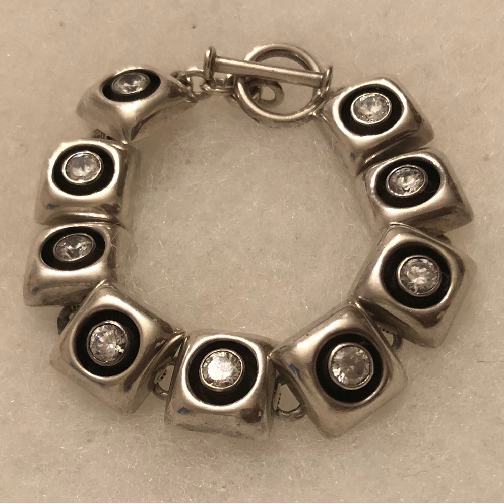 Rare Vintage Silpada Sterling Silver Cubic Zirconia Toggle Clasp Bracelet JB565